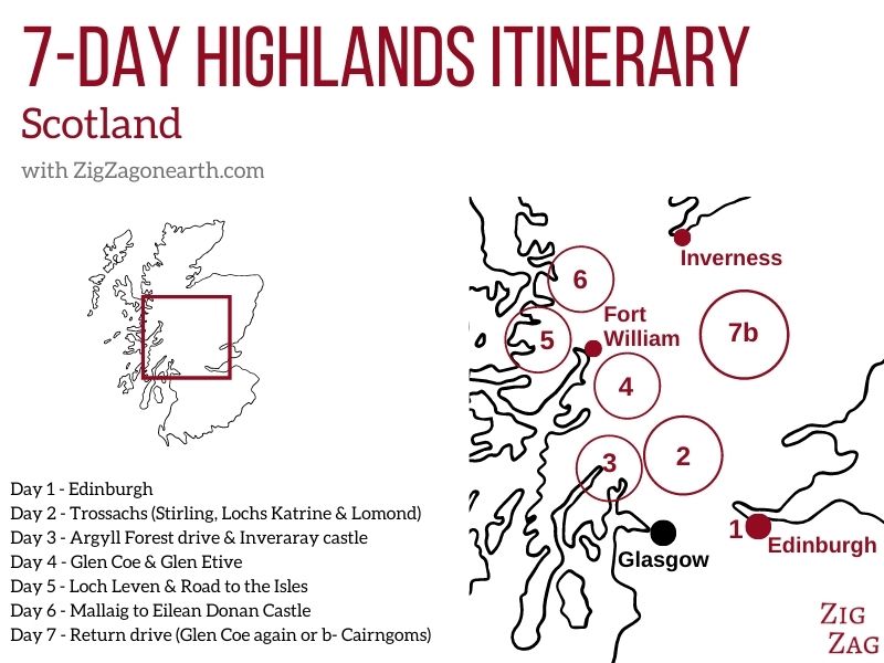 7 daagse Schotland Routekaart - Hooglanden