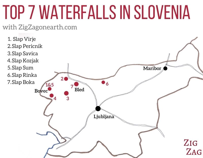 Best Slovenia Waterfalls - Map