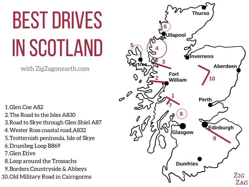 Best driving roads in Scotland - Map