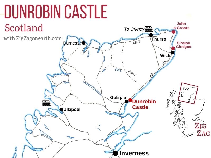 Mapa - Localização do castelo de Dunrobin