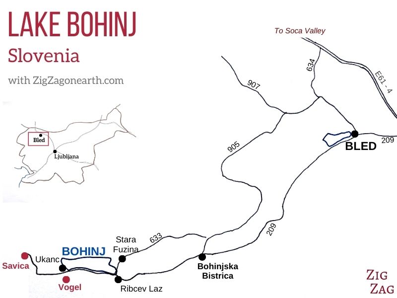 Bohinjsjön Karta