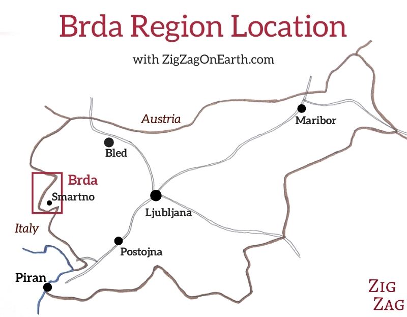 Kort - Brda-regionen og Smartno, Slovenien