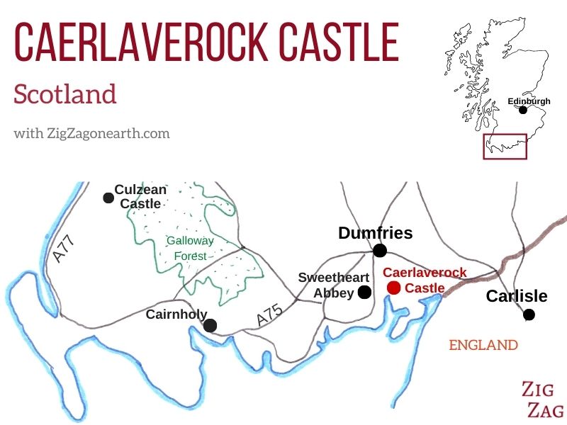 Kort - Caerlaverock Castle Beliggenhed