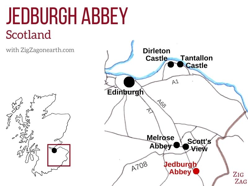 Mapa - Localização da Abadia de Jedburgh