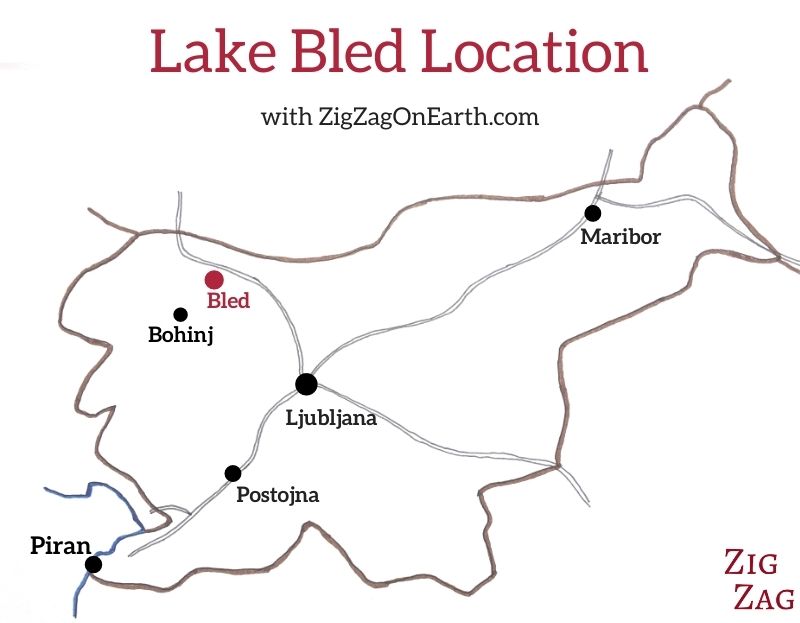 Mapa da Eslovénia - Localização do Lago Bled