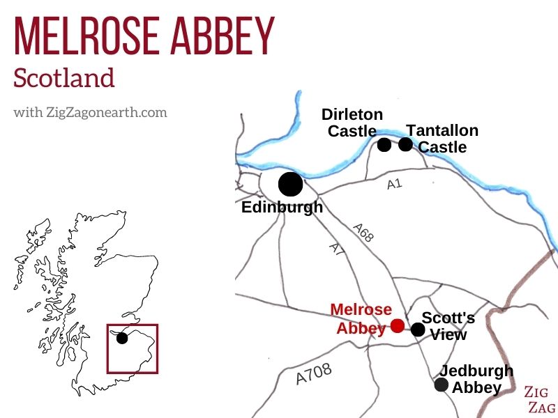 Kort - Melrose Abbey beliggenhed