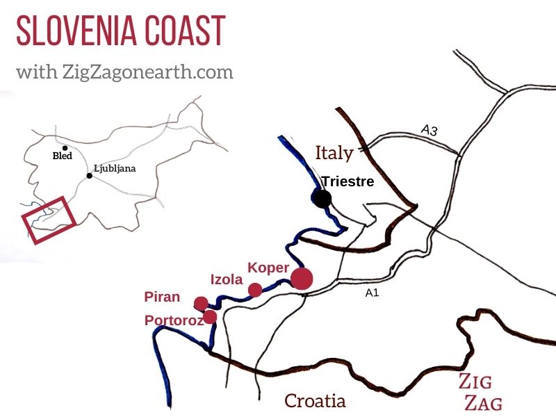 Kort over Sloveniens kyst