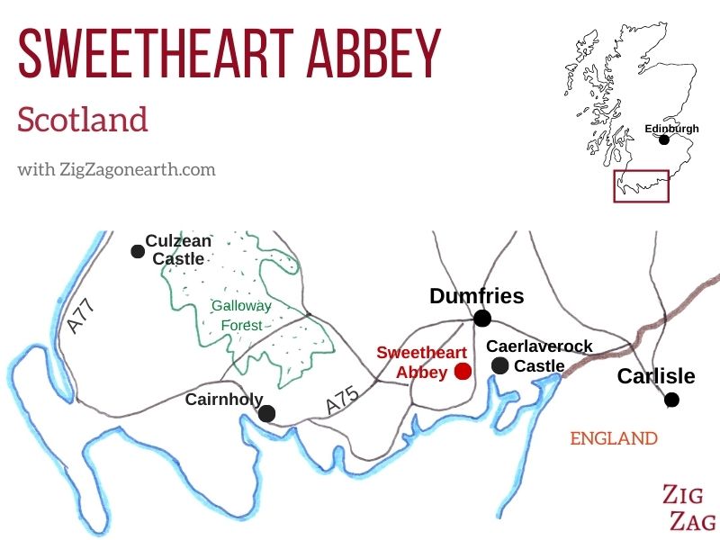 Kaart Sweetheart Abbey Locatie