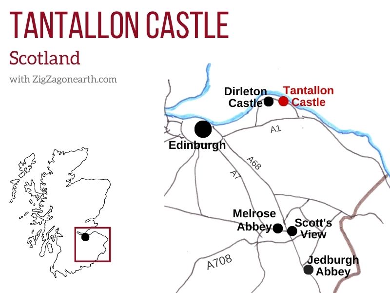 Mapa de localização do Castelo de Tantallon