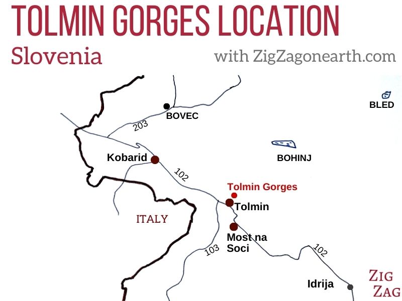 Map Tolmin Gorges Slovenia