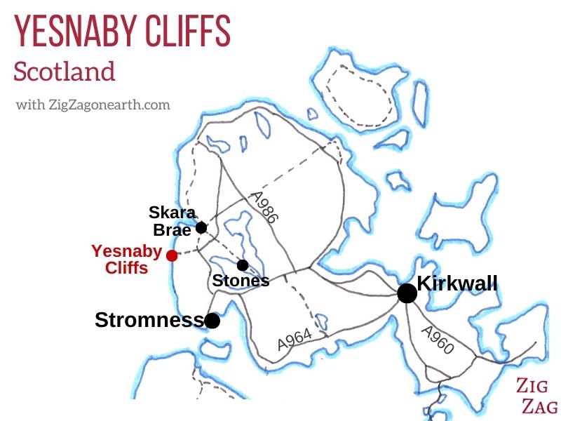 Map Yesnaby cliffs coastal walk location