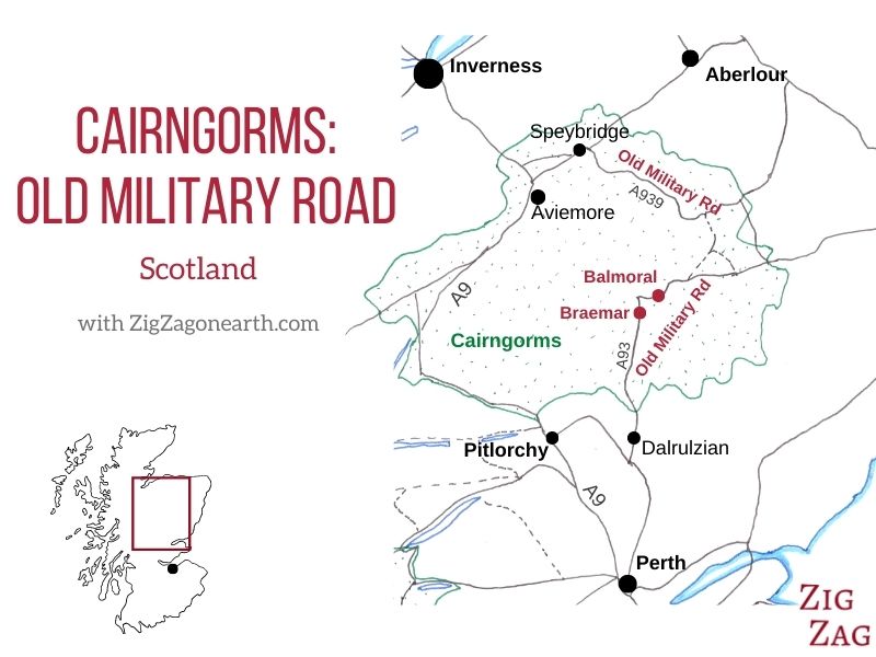 Mapa da Old Military Road de Cairngorms