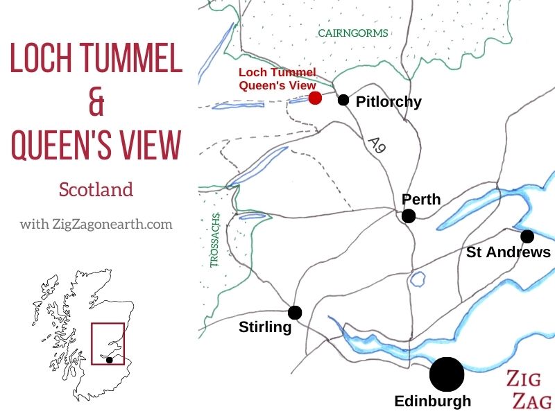 Kort - Queen's View Loch Tummel beliggenhed