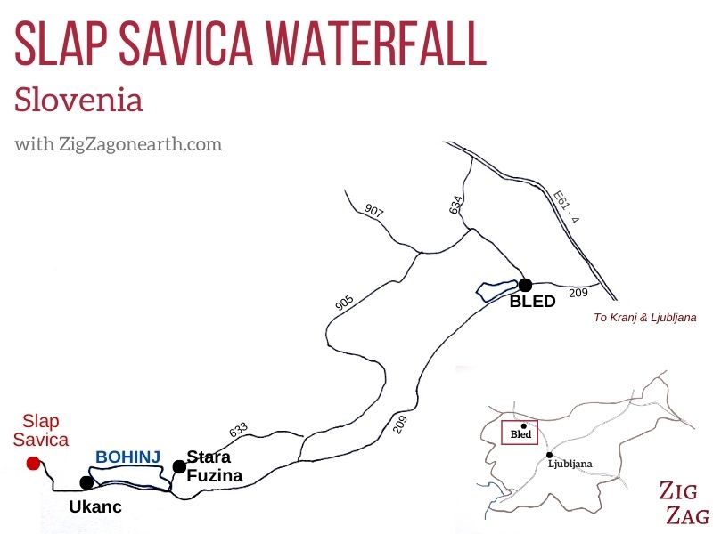 Slap Savica Waterfall location Map