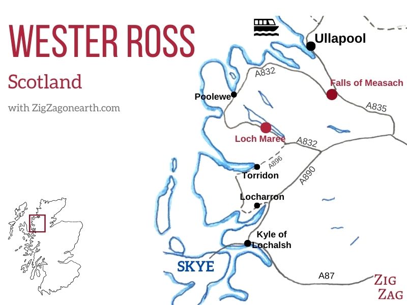 Wester Ross karta - Falls of Measach läge