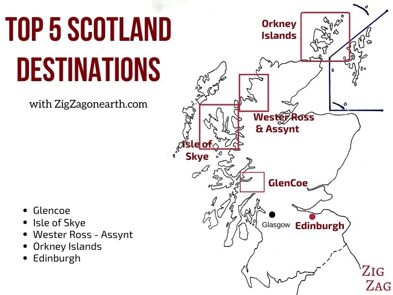 Destinazioni top in Scozia - Mappa