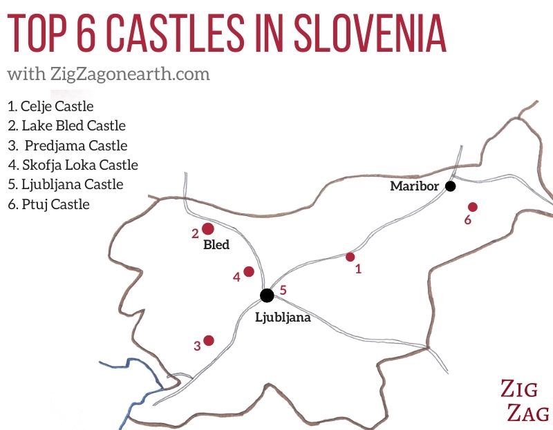 Bästa slotten i Slovenien - Karta