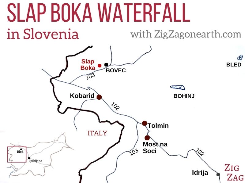 Map - Slap Boka waterfall, Slovenia