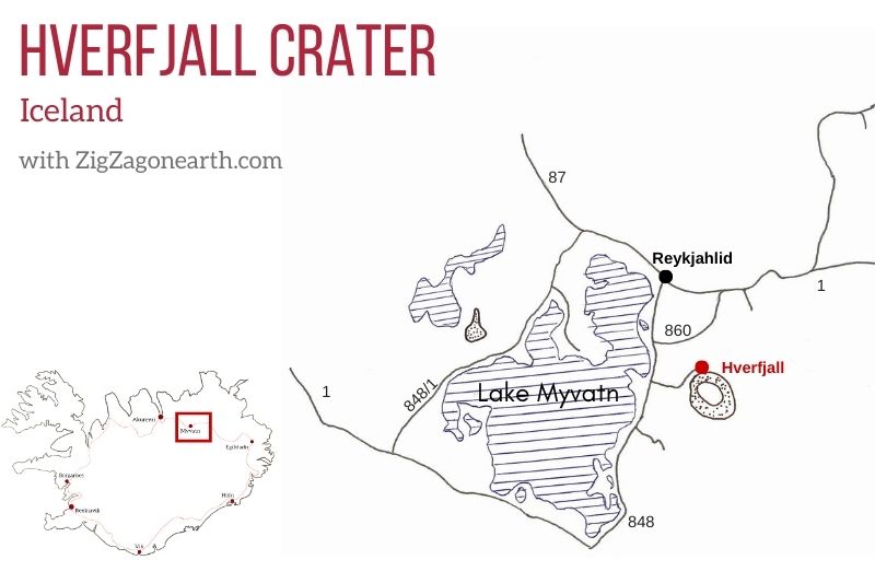 Kaart - Myvatn vulkaan Hverfjall in IJsland