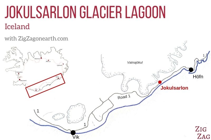 Mapa - Jokulsarlon na Islândia - localização