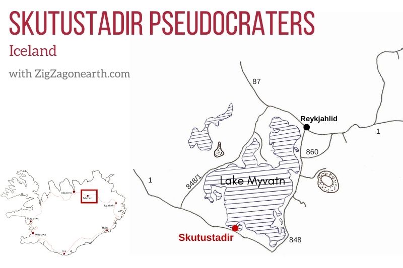 Skutustadir pseudokratrar på Island - karta