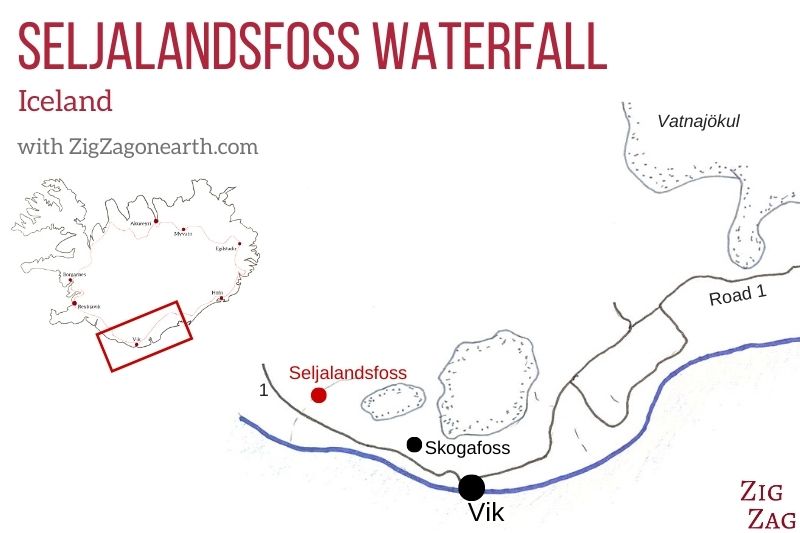 Vandfald Seljalandsfoss Island Kort