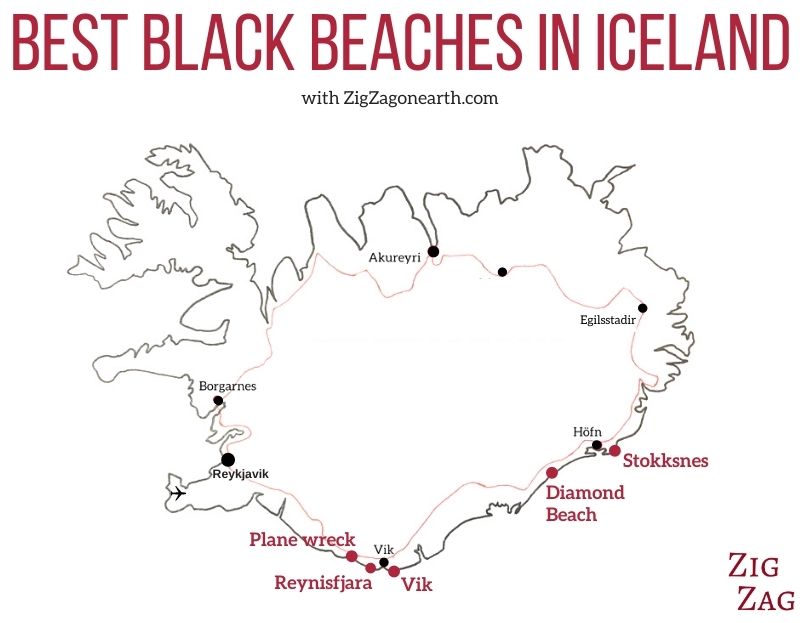De bedste sorte strande i Island - Kort
