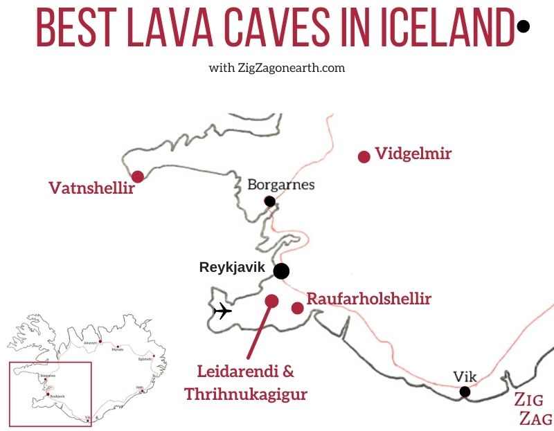 As melhores grutas de lava da Islândia - mapa