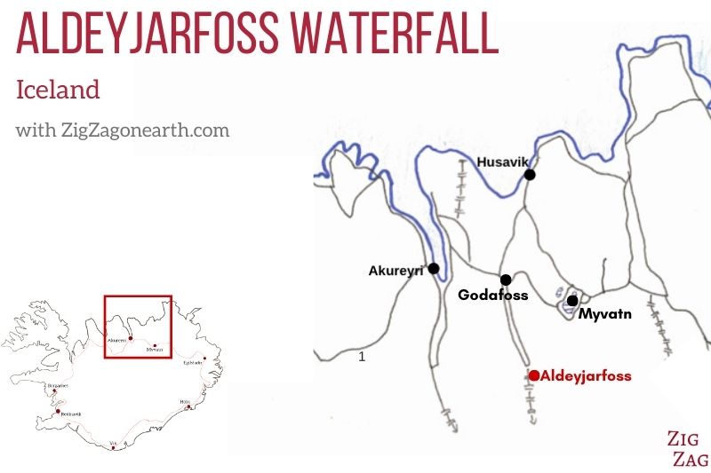 Karta - Vattenfallet Aldeyjarfoss på Island