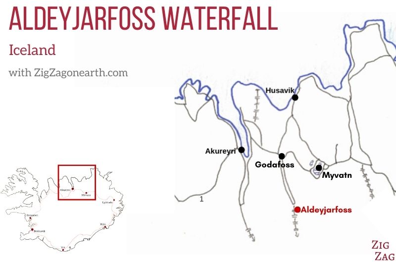 Kort - Aldeyjarfoss-vandfaldet i Island