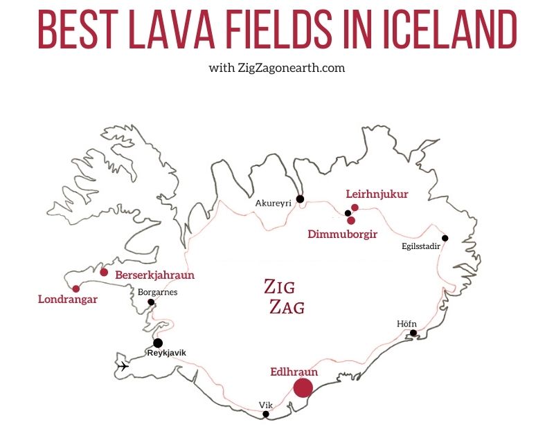 Karta - de bästa lavafälten på Island