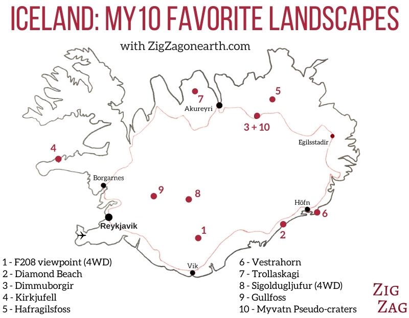 Islands bedste landskaber - kort