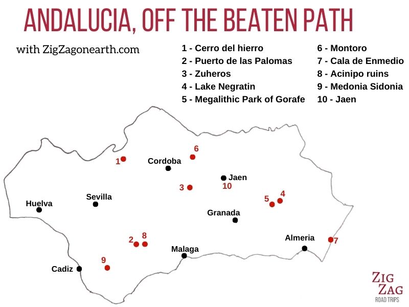 Map Andalucia off the beaten path attractions