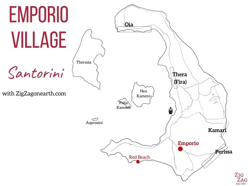 Emporio dorp in Santorini - kaart