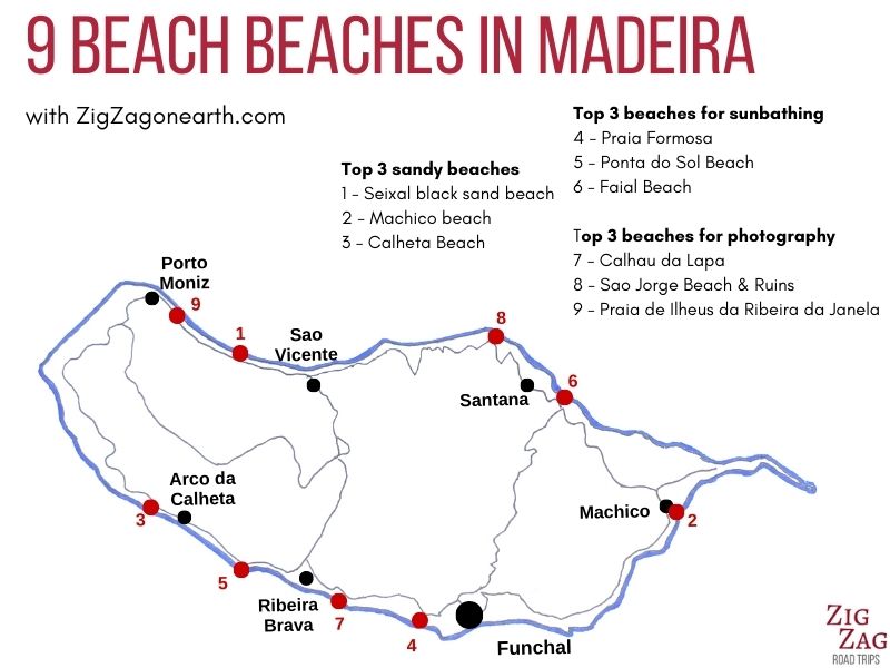 Le migliori spiagge dell'Isola di Madeira - Mappa