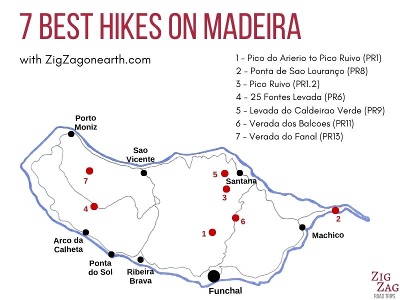 Bästa vandringarna på Madeira - Karta