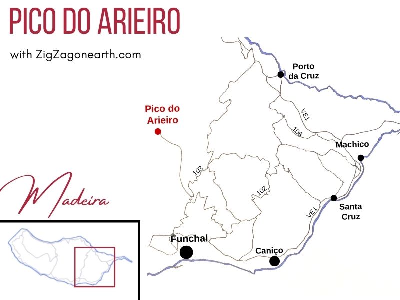 Pico do Arieiro Madeira kaart locatie