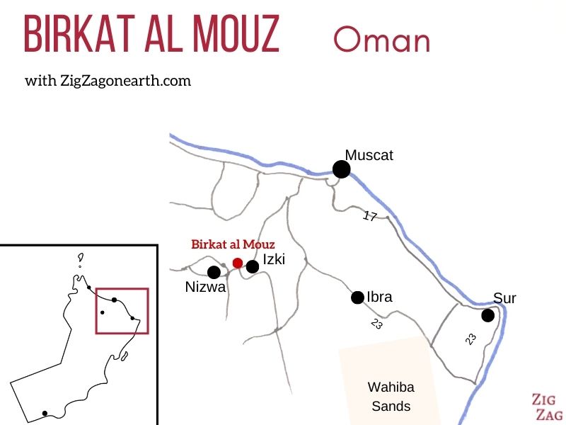 Kaart Birkat al Mouz Oman - ligging