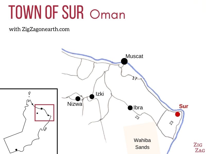 Kaart - Stad Sur in Oman - ligging