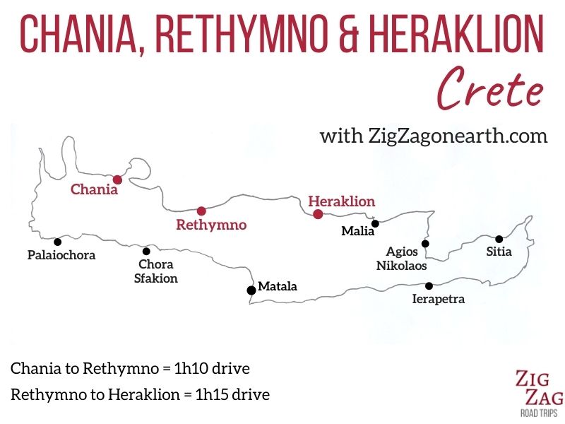 Chania, Rethymno og Heraklion på Kreta - Kort