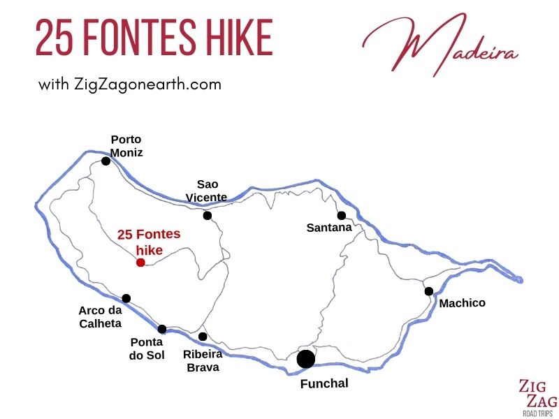 Mapa 25 Fontes hike in Madeira - localização