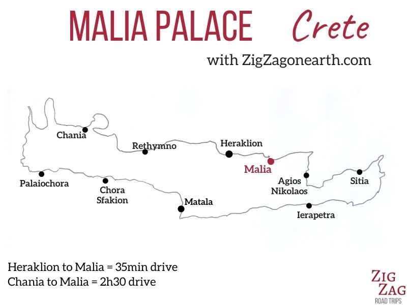 Mapa - Sítio Arqueológico do Palácio de Malia em Creta - localização