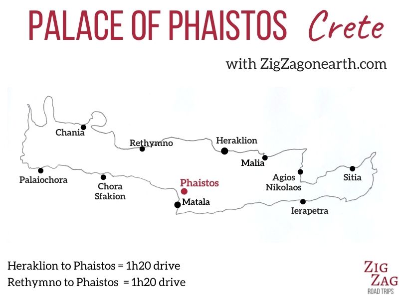 Kort - Phaistos-paladset på Kreta - beliggenhed