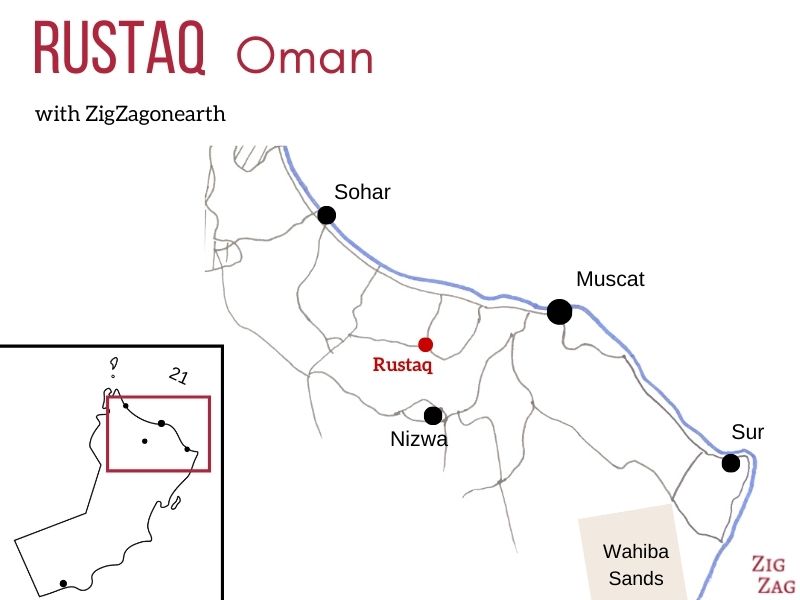Mapa Rustaq em Omã - Localização