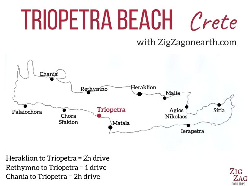 Kaart - Triopetra strand op Kreta - ligging