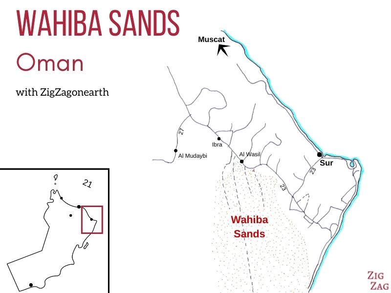 Mappa - Deserto di Wahiba Sands in Oman - posizione