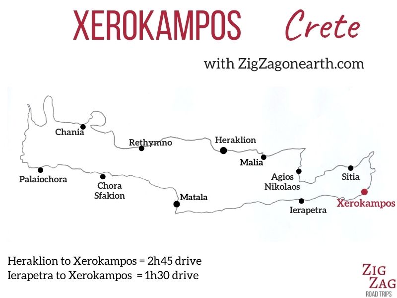 Map beach Xerokampos Crete Xerocambos location