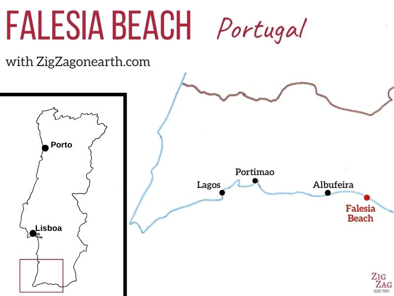 Praia da Falesia Beach Algarve map location