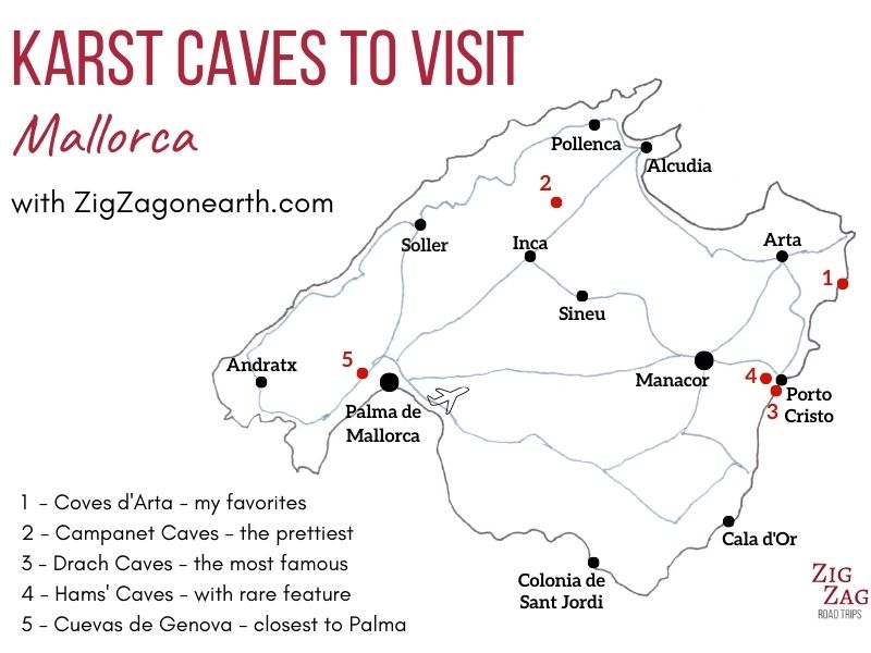 Mappa delle grotte di Maiorca