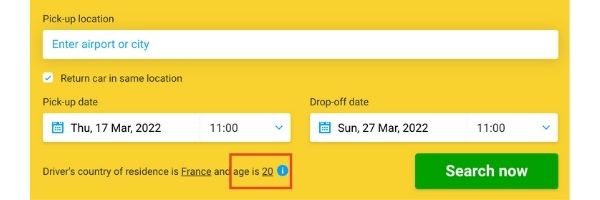 Age for car rental